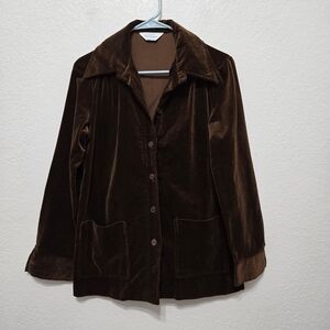 Vintage Sears Brown Velvet Button Down Shirt Size 10
